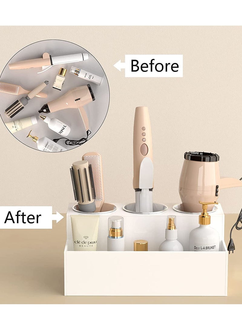 Eworld White Acrylic Bathroom Countertop Hair Tools Organizer for Makeup Accessories Hair Straightener and Dryers - Image 3