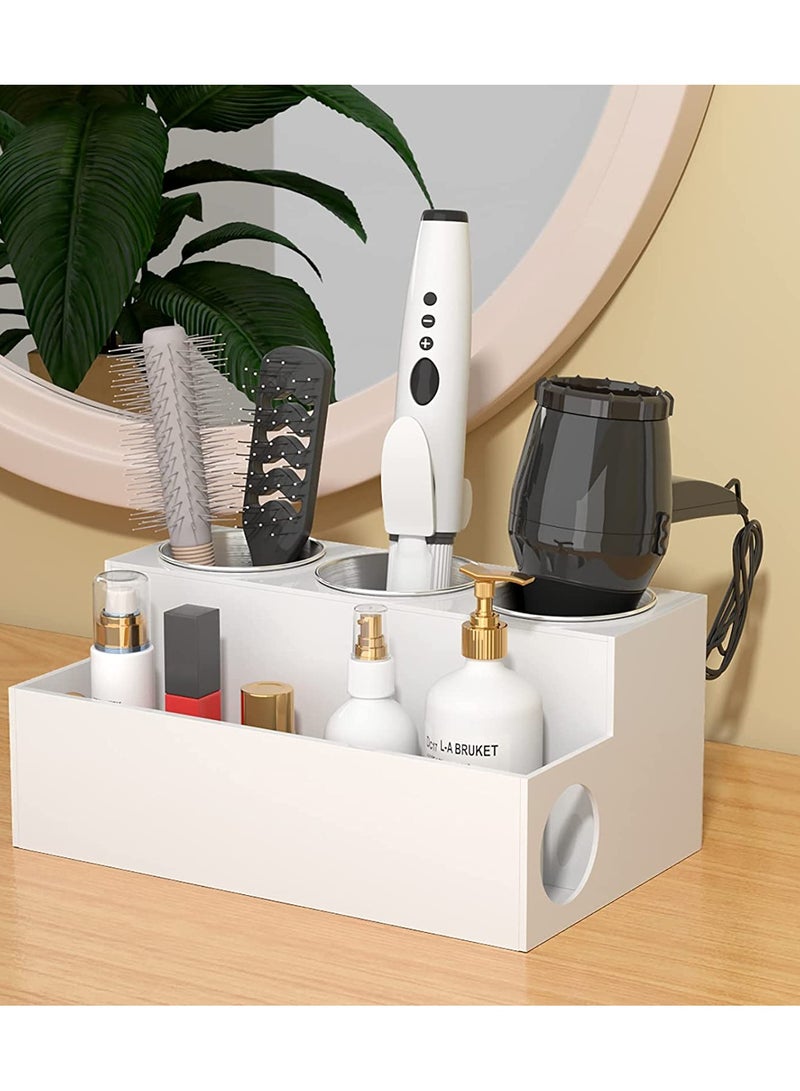 Eworld White Acrylic Bathroom Countertop Hair Tools Organizer for Makeup Accessories Hair Straightener and Dryers - Image 2