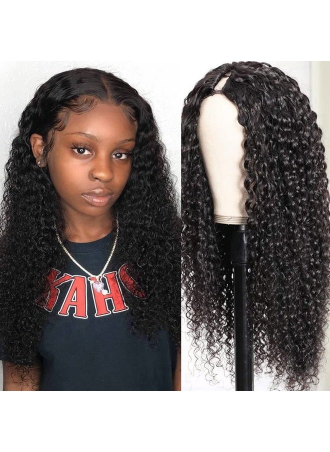 Ainmeys Curly V Part Wigs Brazilian Kinky Curly Human Hair Wigs For Black Women V Shape Wigs No Leave Out Lace Front Wigs Upgrade U Part Wigs Glueless Full Head Clip In Half Wigs(18In 180% Density)  - Image 1