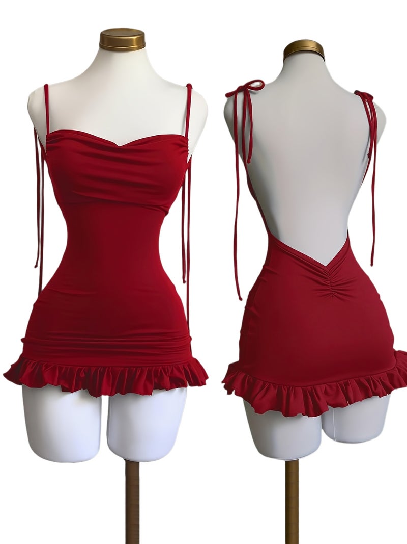 Mini Skirt with Straps, Multi-Way Wearing, Ruffled Tight Low-Neck Short Skirt Dress, Suitable for Shopping, Dates, Queuing, Holidays, Christmas, Halloween, Valentine'S Day Outfit [Niannian] - Image 1