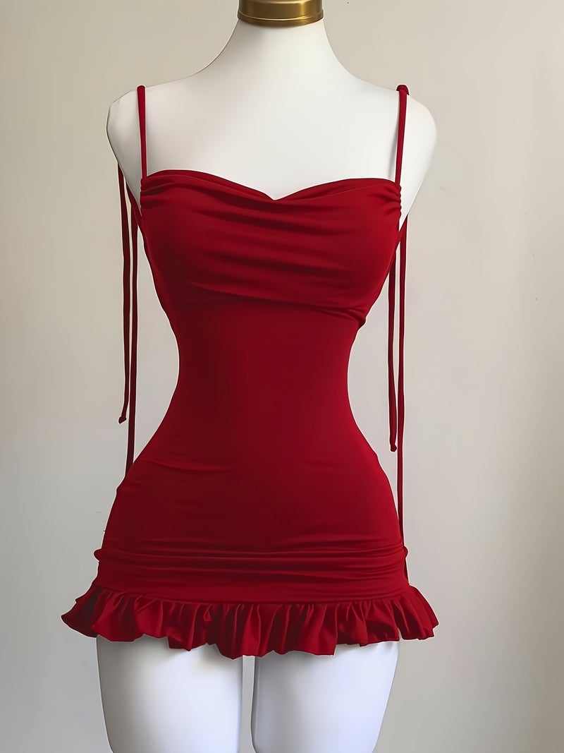 Mini Skirt with Straps, Multi-Way Wearing, Ruffled Tight Low-Neck Short Skirt Dress, Suitable for Shopping, Dates, Queuing, Holidays, Christmas, Halloween, Valentine'S Day Outfit [Niannian] - Image 3