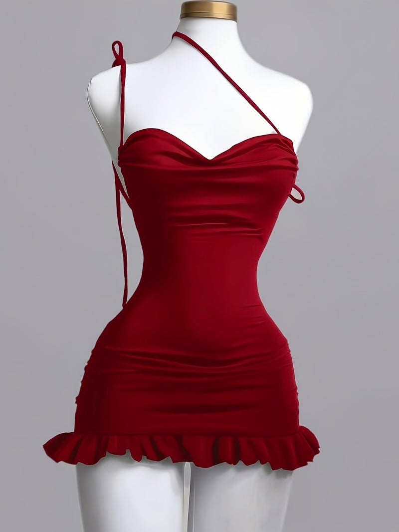 Mini Skirt with Straps, Multi-Way Wearing, Ruffled Tight Low-Neck Short Skirt Dress, Suitable for Shopping, Dates, Queuing, Holidays, Christmas, Halloween, Valentine'S Day Outfit [Niannian] - Image 4
