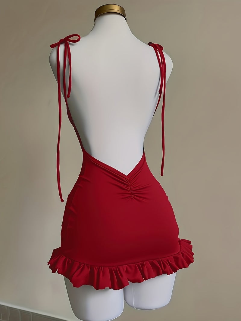 Mini Skirt with Straps, Multi-Way Wearing, Ruffled Tight Low-Neck Short Skirt Dress, Suitable for Shopping, Dates, Queuing, Holidays, Christmas, Halloween, Valentine'S Day Outfit [Niannian] - Image 2