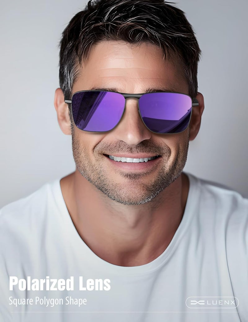 LUENX Rectangular Polarized Aviator Sunglasses for Men Retro Pilot Shades Driving UV400 Protection - Image 2