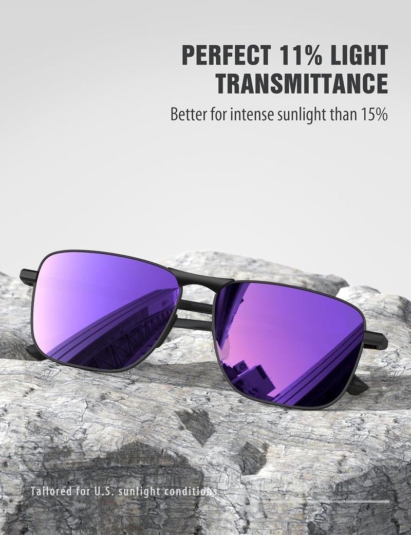 LUENX Rectangular Polarized Aviator Sunglasses for Men Retro Pilot Shades Driving UV400 Protection - Image 3