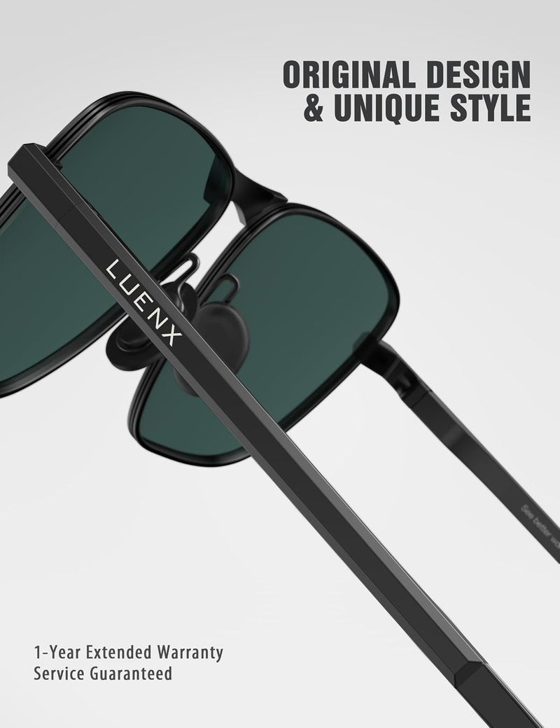 LUENX Rectangular Polarized Aviator Sunglasses for Men Retro Pilot Shades Driving UV400 Protection - Image 4