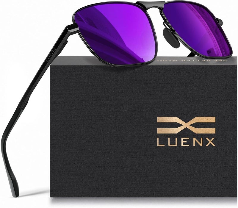 LUENX Rectangular Polarized Aviator Sunglasses for Men Retro Pilot Shades Driving UV400 Protection - Image 1