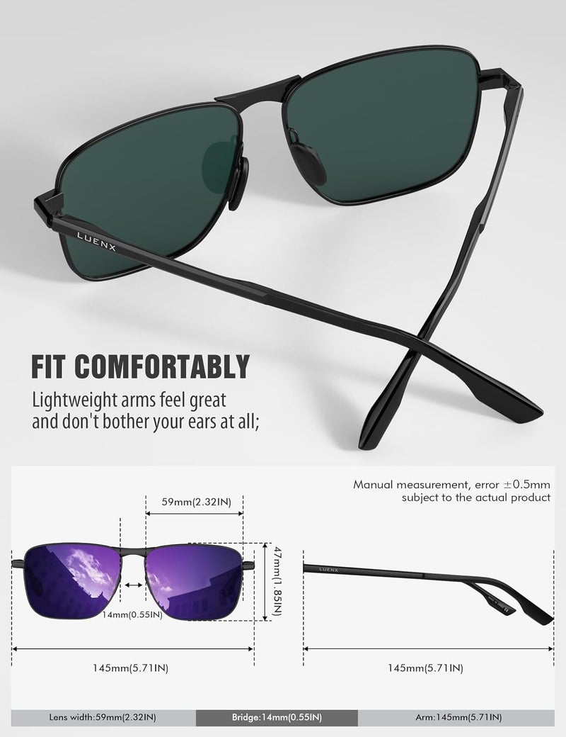 LUENX Rectangular Polarized Aviator Sunglasses for Men Retro Pilot Shades Driving UV400 Protection - Image 5