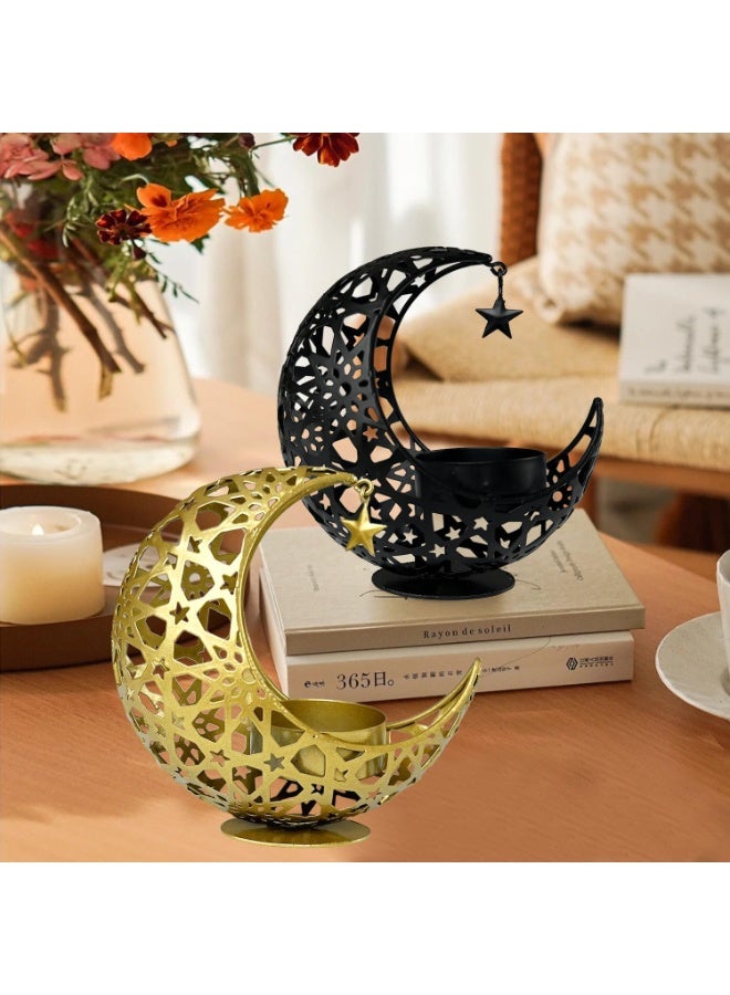 تشيلور حامل شموع على شكل قمر لعيد الفطر المبارك، حامل شموع صغير على شكل قمر، حامل شموع صغير أسود، زينة رمضانية لعيد الفطر، غرفة المعيشة، عيد الميلاد، المكتب المنزلي، حفلات الزفاف، ديكور طاولة القهوة. - Image 5