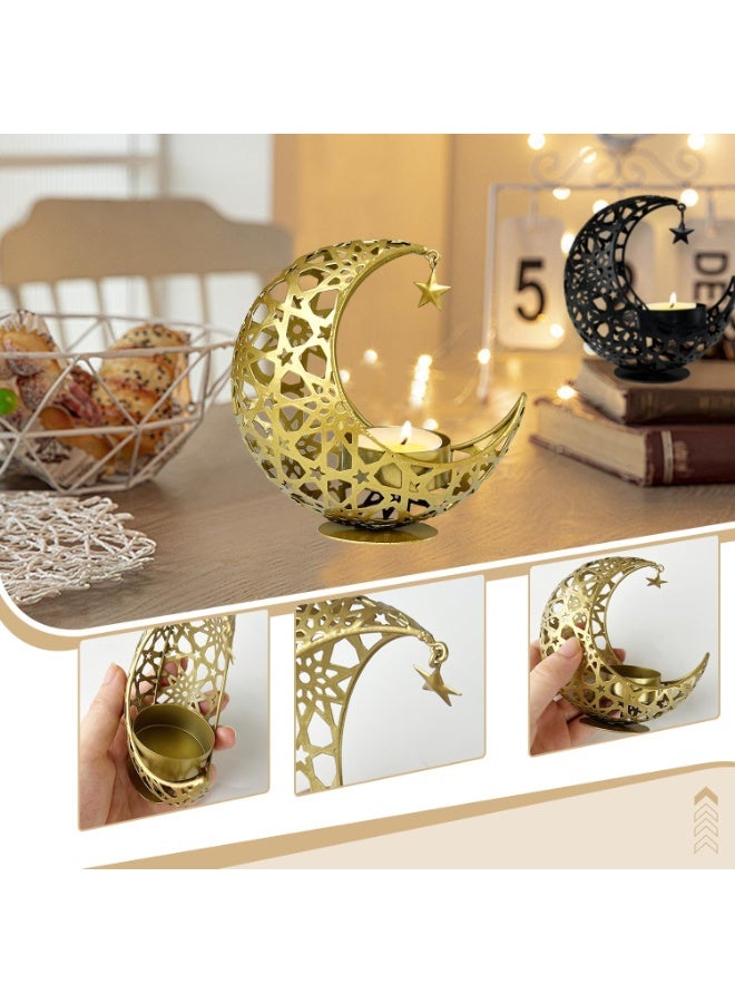 تشيلور حامل شموع على شكل قمر لعيد الفطر المبارك، حامل شموع صغير على شكل قمر، حامل شموع صغير أسود، زينة رمضانية لعيد الفطر، غرفة المعيشة، عيد الميلاد، المكتب المنزلي، حفلات الزفاف، ديكور طاولة القهوة. - Image 4
