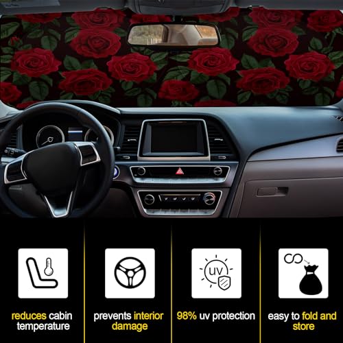 Woanger Windshield Sun Shade Foldable Car Front Window Covers for Car Accessories Sun Heat UV Rays Visor Protector Protection for Universal Cars SUV Truck (Rose) - Image 5