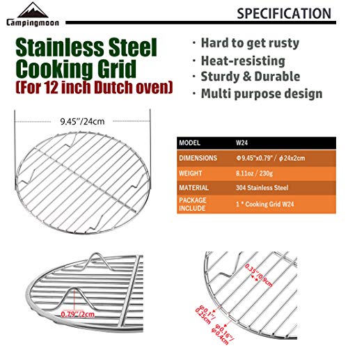 camping moon CAMPINGMOON Round Cooling Rack Roasting Rack for Baking Stainless Steel W24 Diameter φ9.5inch/φ24cm - Image 2