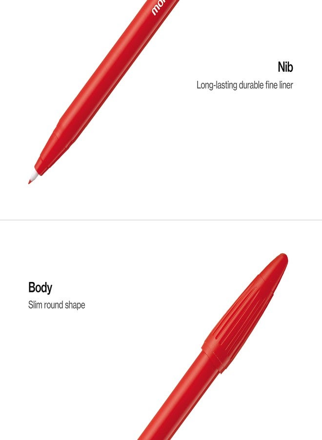 MONAMI Plus Pen 3000 Felt Tip Pens, Fine Point (0.4mm), Fine Liner, Writing/Journaling/Note Taking at home, school and office, Red, 12-Count - Image 3