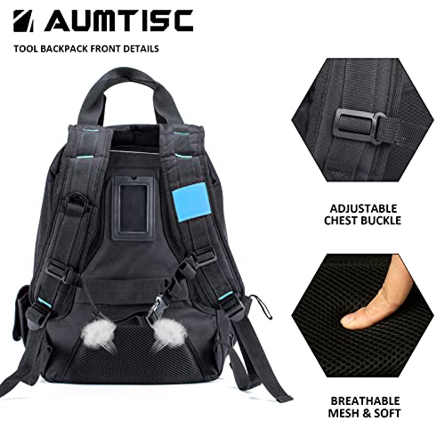 AUMTISC Tool Bag Backpack for Men, Heavy-Duty Tools Storage Organizer Work Bags Backpack for Construction Jobsite, Electrician, Industrial, Repairman, and HVAC Techs, Blue - Image 5