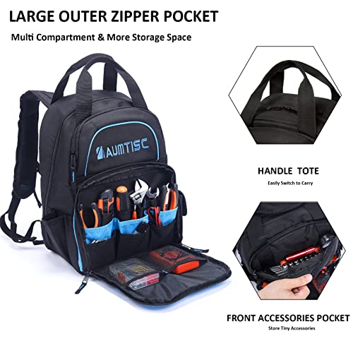 AUMTISC Tool Bag Backpack for Men, Heavy-Duty Tools Storage Organizer Work Bags Backpack for Construction Jobsite, Electrician, Industrial, Repairman, and HVAC Techs, Blue - Image 2