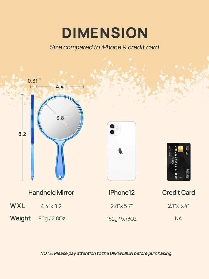 OMIRO Hand Mirror, Double-Sided Handheld Mirror 1X/3X Magnifying Mirror with Handle, Pack of 1 (Transparent Blue) - Image 3