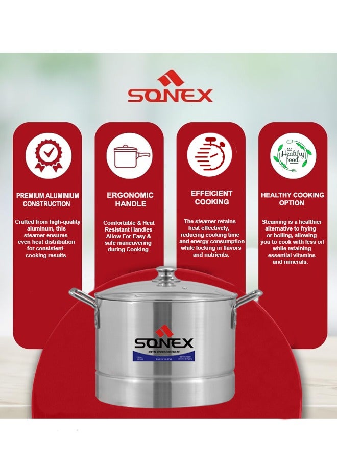 SONEX Royal Steamer 30 cm – Premium Aluminium with Glass Lid, Healthy & Efficient Cooking, Durable Ergonomic Handles, Even Heat Distribution, Dishwasher Safe,Perfect for Vegetables, Seafood, Dumplings - Image 5