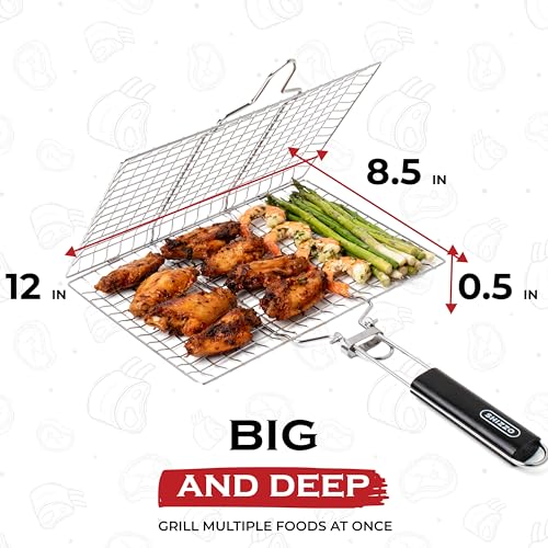 SHIZZO Shallow Grill Basket Set, Grilling Accessories Barbecue BBQ, Stainless Steel Folding Portable Outdoor Camping Rack for Fish, Shrimp, Vegetables, Cooking Accessories, Gift for Family, Freinds - Image 5