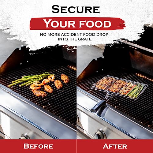 SHIZZO Shallow Grill Basket Set, Grilling Accessories Barbecue BBQ, Stainless Steel Folding Portable Outdoor Camping Rack for Fish, Shrimp, Vegetables, Cooking Accessories, Gift for Family, Freinds - Image 3