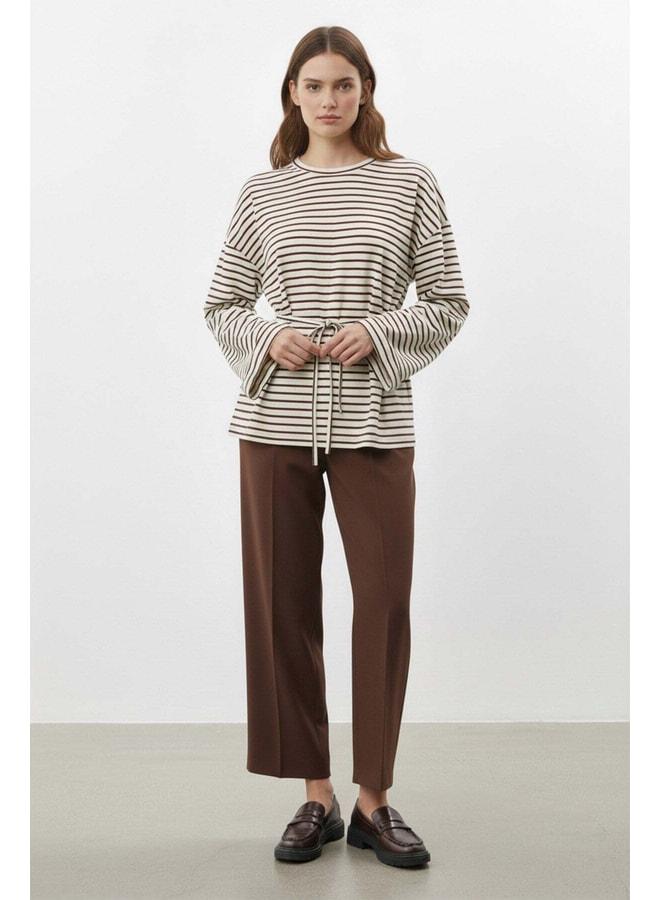 Soul Women's Long Sleeve Striped Waist-Tied Relaxed Fit Tunic-32484TUN - BROWN. - Image 2