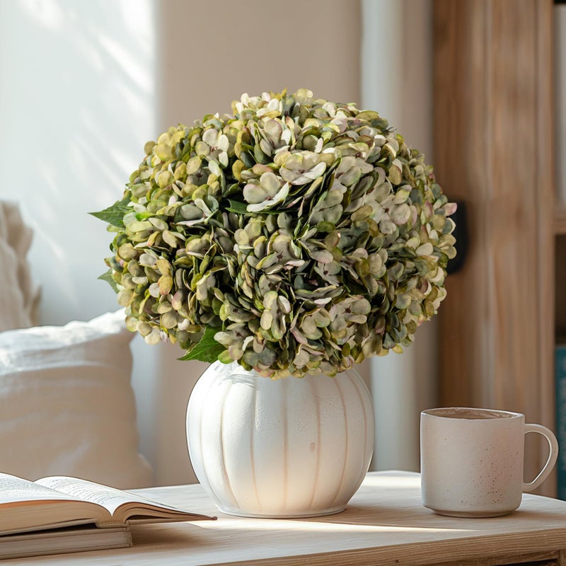 Bailikang 10PCS Fake Hydrangea Artificial Flowers Hydrangea Bouquet for Home Wedding Bridal Bouquet Office Party Table Centerpiece DIY Floral Decor (Autumn Green) - Image 3