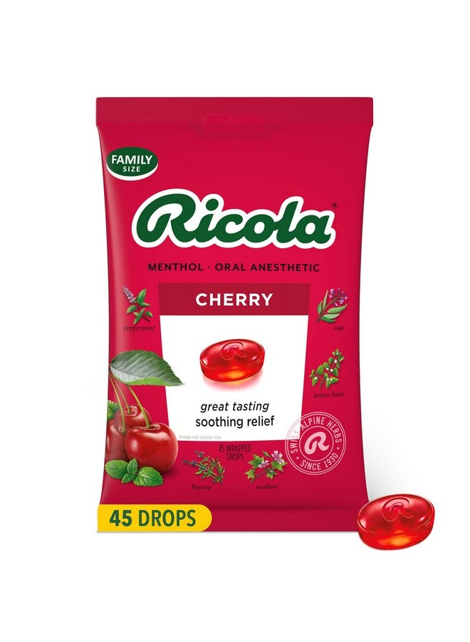 ريكولا قطرات ريكولا للحلق بنكهة الكرز، 45 قرصًا، قطرات يومية لترطيب الحلق، مخدر فموي، بنكهة طبيعية - Image 1