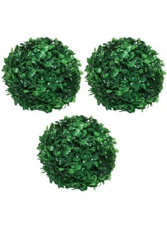 Fourwalls Fourwalls PVC Plastic Artificial Eucalyptus Boxwood Topiary Grass Ball 18 cm Total Diameter Green Set of 3 