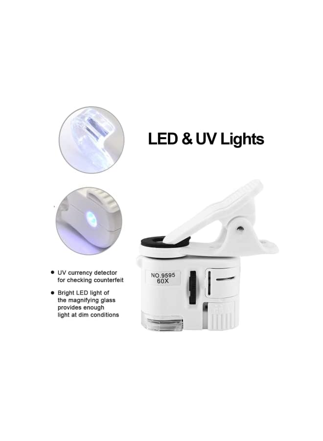 KASTWAVE Phone Microscope 60X Universal Portable Clip On Microscope With Led Uv Lights Jeweler Loupe For Biological Jewelry Coins Currency Stamps Antiques Smart Phones And Tablets - Image 3