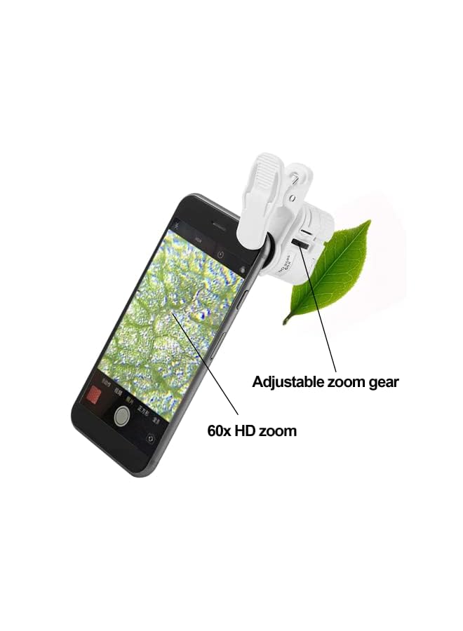 KASTWAVE Phone Microscope 60X Universal Portable Clip On Microscope With Led Uv Lights Jeweler Loupe For Biological Jewelry Coins Currency Stamps Antiques Smart Phones And Tablets - Image 2