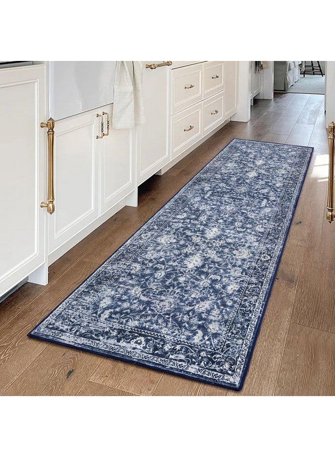 KILOCOCO Hallway Runner 2x6 Rug Runner Printed Vintage Floral Washable Kitchen Runners Non-Slip Rubber Backed Runners for Hallways Laundry Room Distressed Boho Rugs for Entryway Bedroom, Blue - Image 2