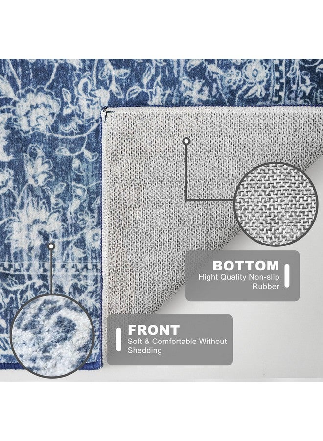 KILOCOCO Hallway Runner 2x6 Rug Runner Printed Vintage Floral Washable Kitchen Runners Non-Slip Rubber Backed Runners for Hallways Laundry Room Distressed Boho Rugs for Entryway Bedroom, Blue - Image 5