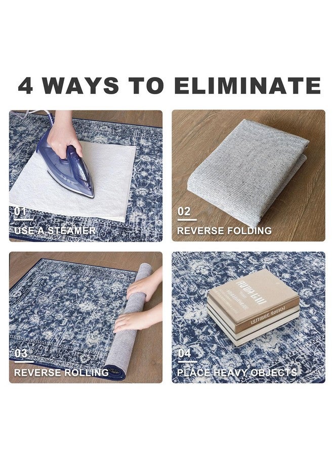 KILOCOCO Hallway Runner 2x6 Rug Runner Printed Vintage Floral Washable Kitchen Runners Non-Slip Rubber Backed Runners for Hallways Laundry Room Distressed Boho Rugs for Entryway Bedroom, Blue - Image 3