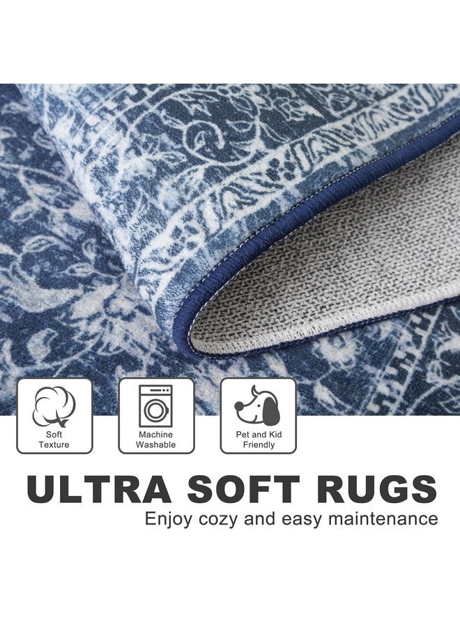KILOCOCO Hallway Runner 2x6 Rug Runner Printed Vintage Floral Washable Kitchen Runners Non-Slip Rubber Backed Runners for Hallways Laundry Room Distressed Boho Rugs for Entryway Bedroom, Blue - Image 4