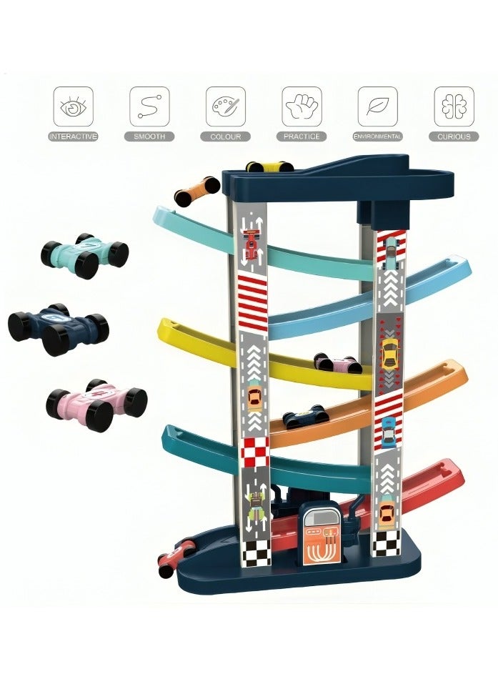 Skills Montessori Building Toys for Toddler, Early Education Racing Zig Zag Car Slide Interactive, Race Track Car Ramp Racer with 6 Plastic Ramps and Mini Racing Cars Great Gift for Boys and Girls  - Image 3