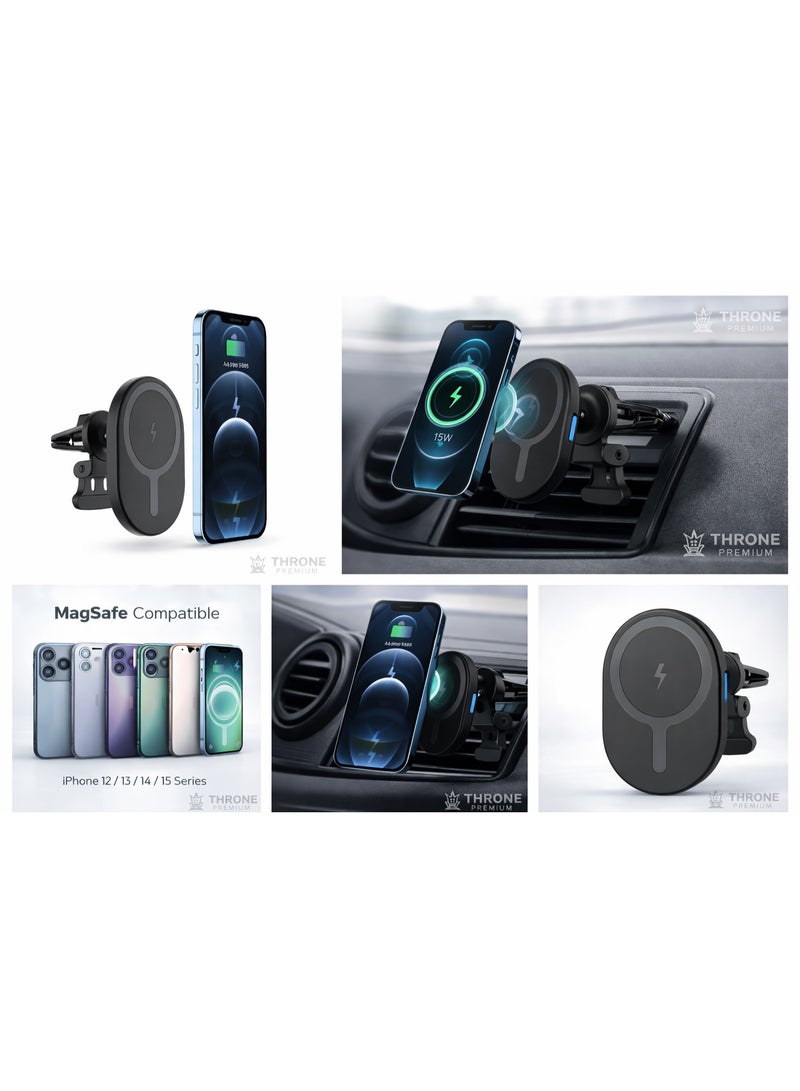 THRONE PREMIUM Magnetic Wireless Car Charger 15W Fast Charging Car Mount Holder for iPhone Samsung Air Vent - Image 3