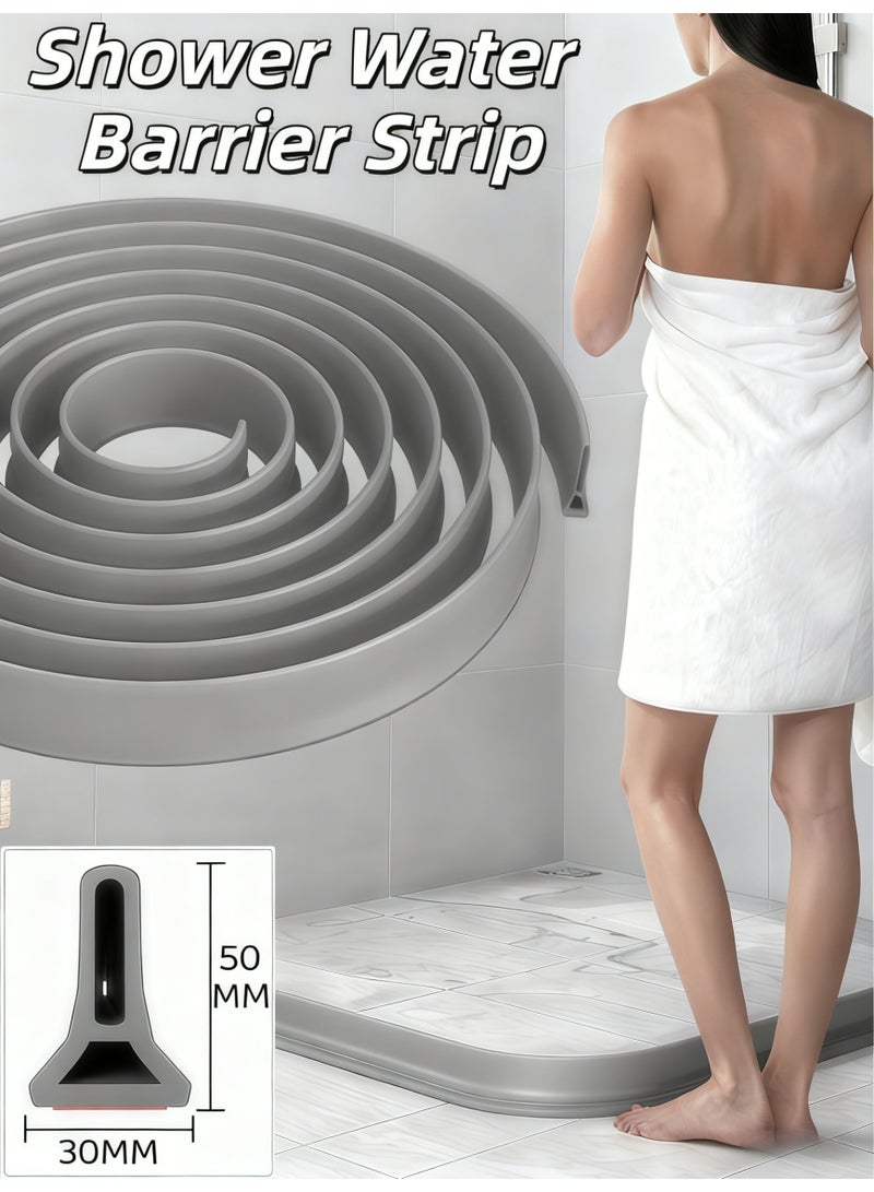 XiuWoo Shower Water Barrier Strip,Self-Adhesive Water Blocking Strips,Collapsible Shower Threshold Water Dam Barrier,for Shower and Water Stopper Keeps Water Inside Water Threshold,for Dry-Wet Separation,DIY Cuttable, Anti-Leak Threshold, for Bathroom, Kitchen, Laundry, and Toilet(Grey) - Image 1