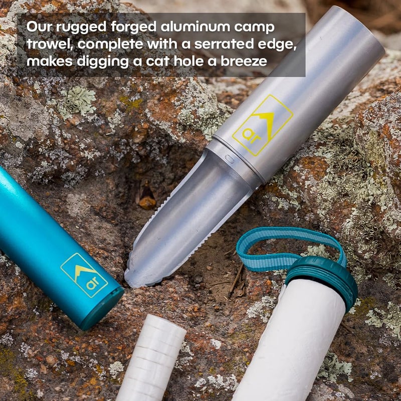 AR Adventure Ready Backpacking Trowel Toilet Kit - Includes Aluminum Camping Shovel, Toilet Paper, Packout Bags, Soap Flakes & Compressed Towelettes - Image 5