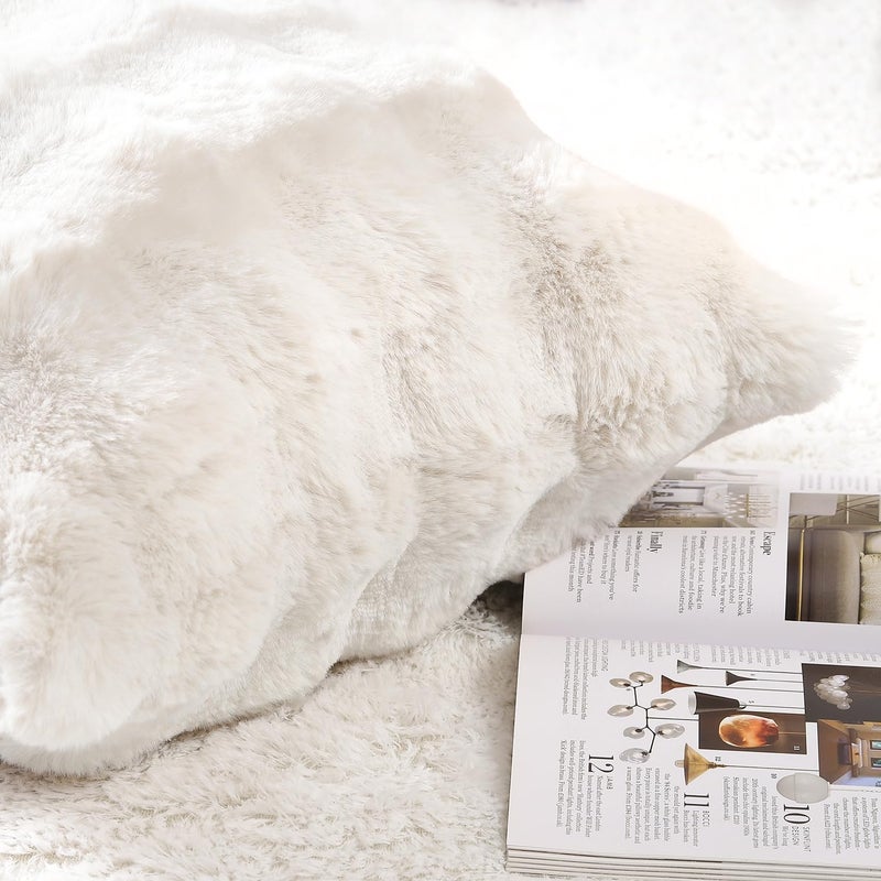 MADIZZ Pack of 2 Thick Plush Faux Wool Throw Pillow Covers Soft Boho Throw Pillows Luxurious Cushion Covers for Couch Sofa Bedroom Living Room Home Decor 18x18 Inch Cream - Image 3