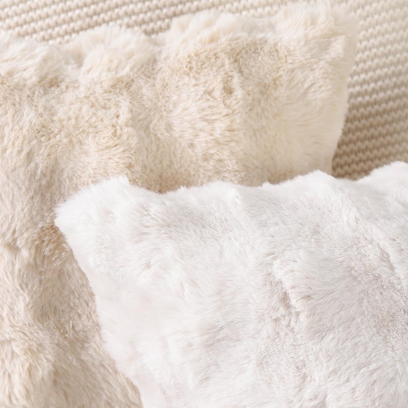 MADIZZ Pack of 2 Thick Plush Faux Wool Throw Pillow Covers Soft Boho Throw Pillows Luxurious Cushion Covers for Couch Sofa Bedroom Living Room Home Decor 18x18 Inch Cream - Image 5