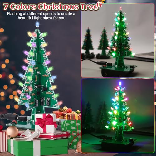 IS Christmas Tree Soldering Project, Icstation 3D Xmas Tree Soldering Kit with LED Flashing Lights Soldering Practice 7 Colors DIY Electronic Assemble Kit for Learning Teaching STEM Educational - Image 4