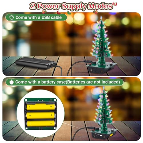IS Christmas Tree Soldering Project, Icstation 3D Xmas Tree Soldering Kit with LED Flashing Lights Soldering Practice 7 Colors DIY Electronic Assemble Kit for Learning Teaching STEM Educational - Image 5
