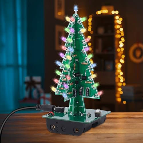 IS Christmas Tree Soldering Project, Icstation 3D Xmas Tree Soldering Kit with LED Flashing Lights Soldering Practice 7 Colors DIY Electronic Assemble Kit for Learning Teaching STEM Educational - Image 1