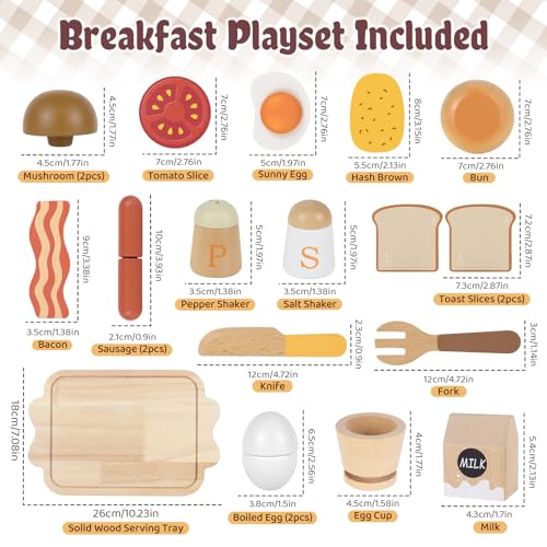Airlab Toy Food for Toddler 35 Pretend Play Kids Kitchen Playset Breakfast Cutting Food Girl Boy Birthday Gift Age 3 4 5 6 Year Old Wood Educational Toys Kitchen Accessories - Image 5