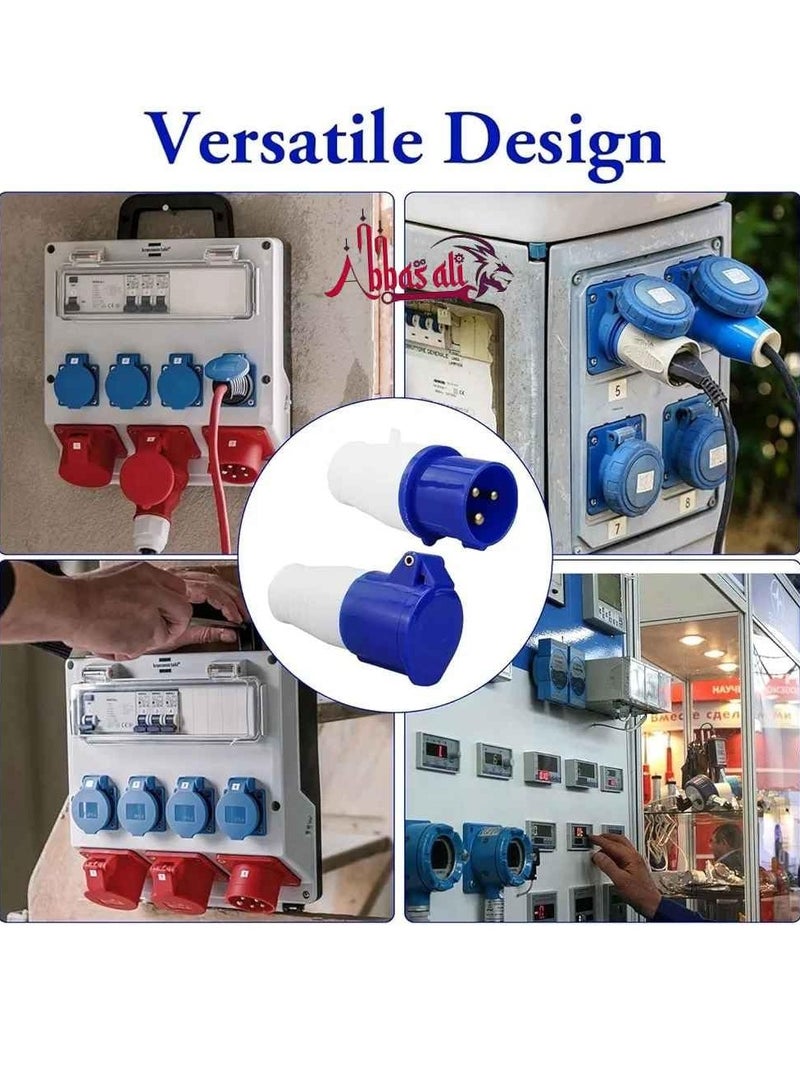 ABBASALI 16A 240V Site Trailing Plug & Socket 230V 16A 3 Pin PCE 240 Volt Blue Hook Up, Weather Proof Industrial Socket, IP44 Industrial 16A Plug & Sockets Blue With 1Pc Tester & 1Pair Gloves (2 Set)  - Image 4
