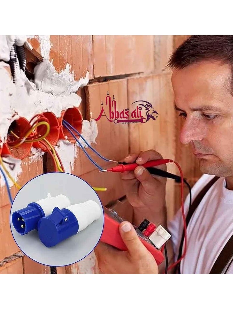 ABBASALI 16A 240V Site Trailing Plug & Socket 230V 16A 3 Pin PCE 240 Volt Blue Hook Up, Weather Proof Industrial Socket, IP44 Industrial 16A Plug & Sockets Blue With 1Pc Tester & 1Pair Gloves (2 Set)  - Image 3