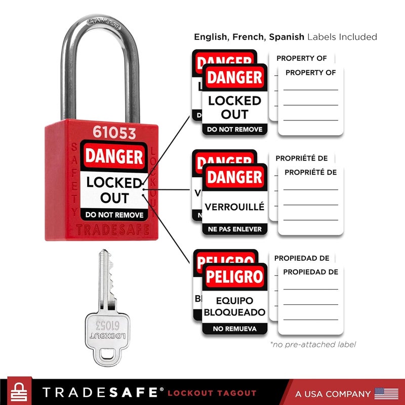 TRADESAFE Breaker Lockout Tagout Electrical Loto Kit, 120/277V to 480/600V Circuit Breaker Lockout, Hasps, Lockout Tags, Keyed Different Red Loto Locks (1 Key Each); Devices for Station Refill - Image 5