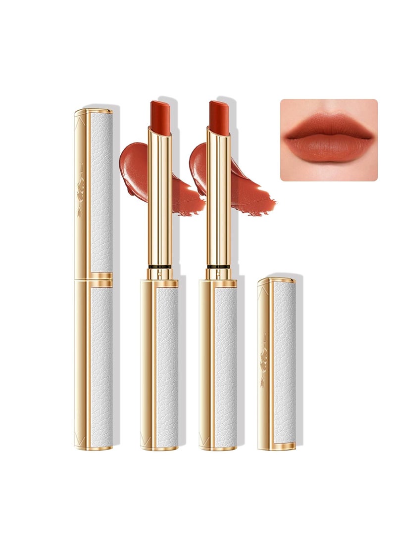CAHIUYOA - CAHIUYOA 2PCS Red Brown Matte Lipstick Set for Women Natural Velvet Matte Lipstick Moisturizing Long Lasting Lip Gloss Non-Stick Cup Lip Stick Makeup - 02 Orange Red Brown - Image 1