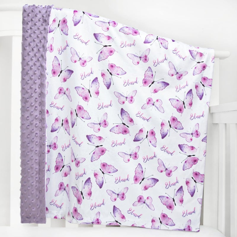 BORITAR Baby Blanket for Girls Soft Plush Minky Fabric Double Layer Dotted Backing with Elegant Purple Butterfly Printed Blessed Blanket Gift for Toddler Newborn Infant 30 x 40 Inch75x100cm - Image 2