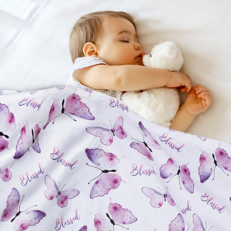 BORITAR Baby Blanket for Girls Soft Plush Minky Fabric Double Layer Dotted Backing with Elegant Purple Butterfly Printed Blessed Blanket Gift for Toddler Newborn Infant 30 x 40 Inch75x100cm - Image 3