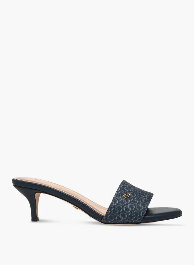 Celeste Women's Monogram Print Open Toe Sandals with Kitten Heels